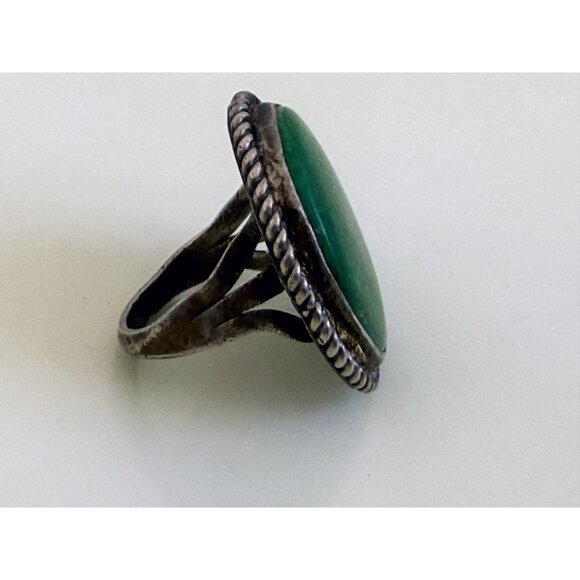 Vintage 70's Large Navajo Green Turquoise Ring Size 5.5 - Picture 4 of 12